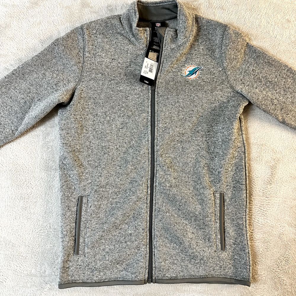 NWT Team Apparel‎ Youths Miami Dolphins Antigua Heathered Black Full-Zip Jacket